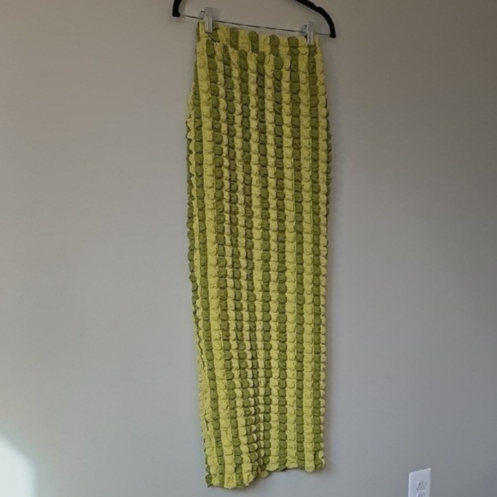 Fashion Nova Lime Green Popcorn Texture Striped Maxi Skirt XS TS30005C